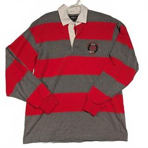Uptick Apparel Long Sleeve Striped Polo Shirt Red Canada Collared Mens Large