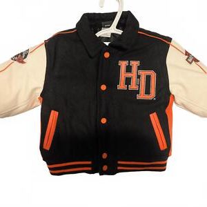 Harley Davidson Kids Varsity Jacket - Vintage Style Orange Black Embroidered