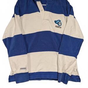 Barbarian Rugby Wear North Long Sleeve Hoodie Top Blue White Thick Stripes Small