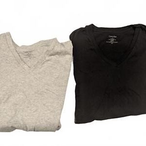 Calvin Klein Men's V-Neck T-Shirts (Lot of 2) - Classic Fit Black Grey Medium