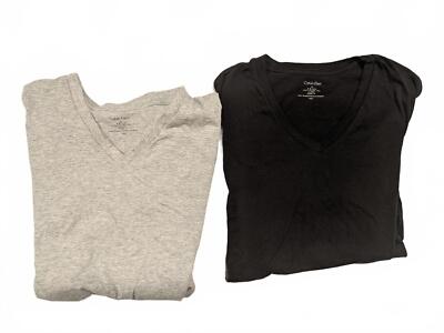 Calvin Klein Men's V-Neck T-Shirts (Lot of 2) - Classic Fit Black Grey Medium