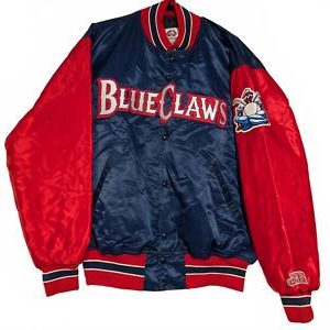 Vintage BlueClaws Satin Varsity Jacket - Mens Medium MLB Genuine Nylon 24x27