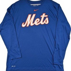 Nike Dri-Fit Mets Long Sleeve Shirt Blue Athletic MLB Baseball Mens XL