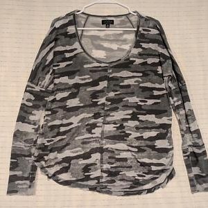 Lucky Brand Gray Snow Camo Long Sleeve Top Womens Medium Waffle Thermal Cuffless