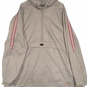 Nike Windbreaker Anorak Hood Half Zip Pullover Gray Red Stripes Mens 3XL