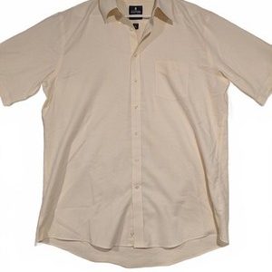 Stafford Wrinkle Free Oxford Short Sleeve Button Shirt Cream Men XL 17.5 Collar