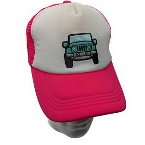 Vintage Trucker Baseball Hat Cap with Turquoise Jeep Design Pink OSFA