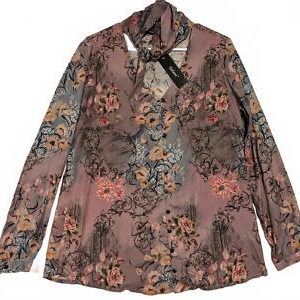 Tolani Floral Print Long Sleeve Blouse Neck Wrap Tie Choker Womens Small NWT