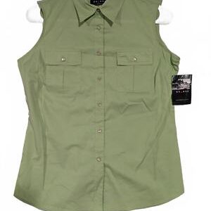 Axcess Sleeveless Button-Up Shirt Vest - Light Green - Womens Size Small
