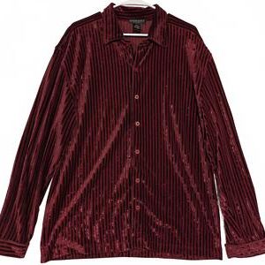 Domani Platinum Velvet Striped Shirt Rich Burgundy Mens Large Polyester Spandex