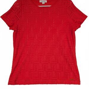 Calvin Klein Red Ruffled Textured T-Shirt Womens Medium Pink Red