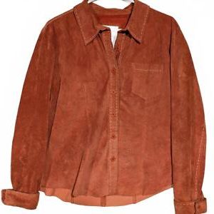 Brandon Thomas Suede Leather Button-Up Shirt in Rustic Orange Mens XL Polyester
