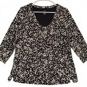 J.Jill Women's Forward-Seam Tee in Black and Cream Polka Dot Cotton Womens Med