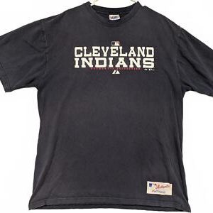 2005 Majestic Cleveland Indians Authentic MLB T Shirt Navy Blue Mens Large