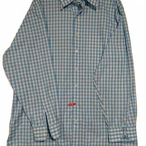 Donald Ross Beacon Hill Invitational Button Down Shirt Blue Check XL Mens