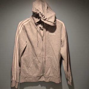 Adidas Hoodie Womens Small Gray White Stripes Zip Sweatshirt Sweater Spell Out M