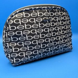 Bebe Cosmetic Makeup Travel Bag Black & Silver with Zipper Toiletry Bag