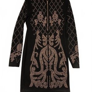 Revamped Elegant Black Beaded Rose Gold Studded Dress with Zip-Up Detail