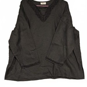Laura Ashley Embellished Embroidered Beaded V-Neck Black Top Womens 24W 3XL