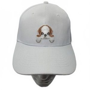 Puppy Dog Embroidered White Baseball Cap King Charles Cavalier Cute
