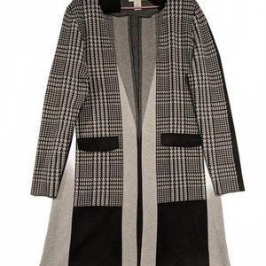 Cherie Colette Elegant Houndstooth Duster Sweater Coat - XL