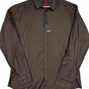 Jared Lang After Hours Slim Fit Brown Polka Dot Long Sleeve Button Shirt Men XL