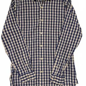 Banana Republic Slim Fit Non-Iron Gingham Button-Up Shirt Blue White Mens L