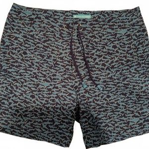 Tori Richard Shark Print Swim Trunks Board Shorts Men's 32 Blue 35x6