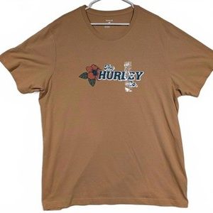 Hurley Floral Logo Graphic T-Shirt Brown Short Sleeve Mens XXL