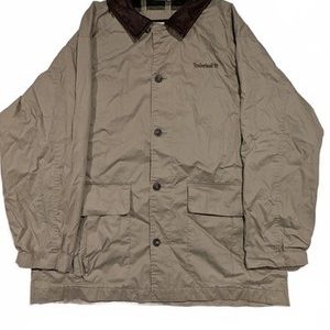 Timberland Weathergear Khaki Field Jacket Leather Collar Button Up Mens XL 1998