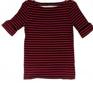 Lauren Ralph Lauren Mid Sleeve Cuffed Red Black Womens Small Striped Shirt