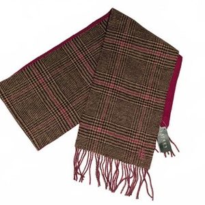 Lauren Ralph Lauren Reversible Plaid Fringe Wool Scarf Womens One Size NWT