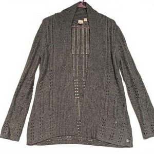 Roxy Gray Open Knit Long Sleeve Cardigan Sweater Womens Small