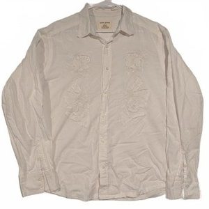 DKNY Jeans Embroidered Button Shirt White Mens Size XL