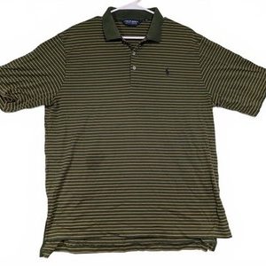 Polo Ralph Lauren Golf Green Yellow Striped Short Sleeve Polo Shirt Mens Large