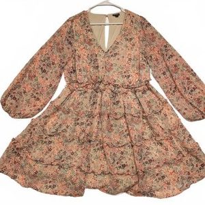Torrid Floral Tiered Long Sleeve Boho Mini Dress Womens 1X