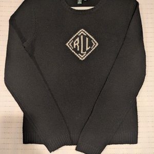 Ralph Lauren Womens Small Black 100% Lambswool Sweater RLL Logo