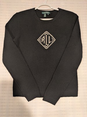 Ralph Lauren Womens Small Black 100% Lambswool Sweater RLL Logo