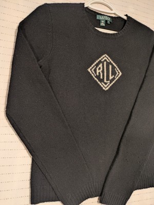 Ralph Lauren Womens Small Black 100% Lambswool Sweater RLL Logo - Image 2