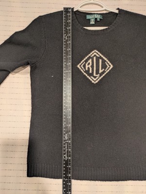 Ralph Lauren Womens Small Black 100% Lambswool Sweater RLL Logo - Image 8