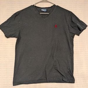 Polo Ralph Lauren Shirt Mens Medium Black Vneck Casual Comfort Red Pony
