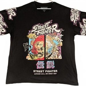 Capcom Street Fighter Graphic T-Shirt Ryu Ken Comic Art Black 3XL Mens