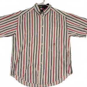 Tommy Hilfiger Crest Logo Multicolor Striped Short Sleeve Button Shirt Mens Med