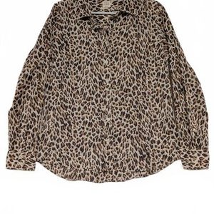 J.Crew Leopard Print Button-Up Shirt Womens Size Medium Thin 100% Cotton