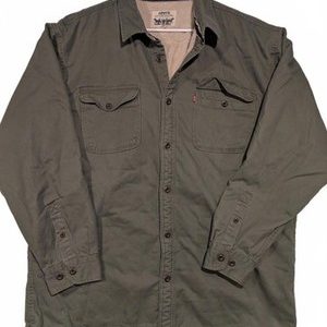 Levis Sherpa Lined Olive Green Button Up Shirt Jacket Long Sleeve Mens XXL