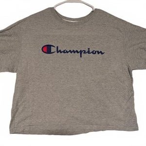 Champion Athletic Gray Logo Crop Top T-Shirt Womens XL