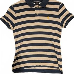 Ralph Lauren Sport Slim Fit Striped Polo Shirt Navy White Womens Medium