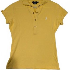 Ralph Lauren Classic Polo Shirt Yellow Stretch Slim Fit Casual Top Womens Medium