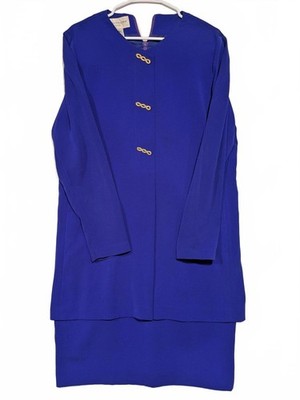 Evan Picone Royal Blue Long Sleeve Sheath Dress Gold Button Accent Womens 10