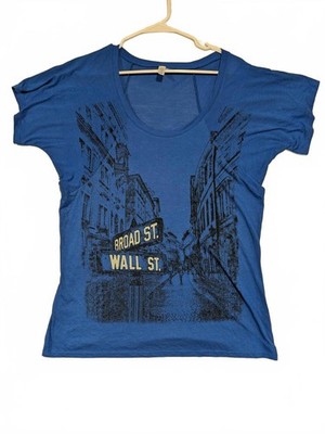 Broad Street Wall Street Blue Graphic Short Sleeve Casual T-Shirt Womens Large